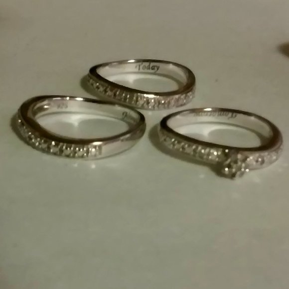 Sterling Silver Rings 3 Piece Set 925 BGE Inside Reads: Yesterday Today Forever - Picture 1 of 3